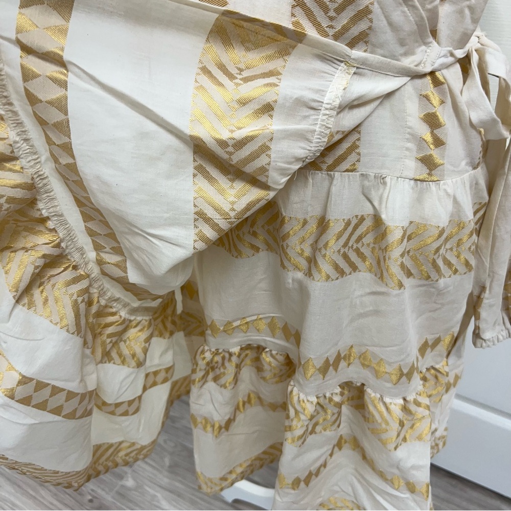 Kasia Wrap Mini Dress Gold/Ivory Size L - Picture 4 of 14